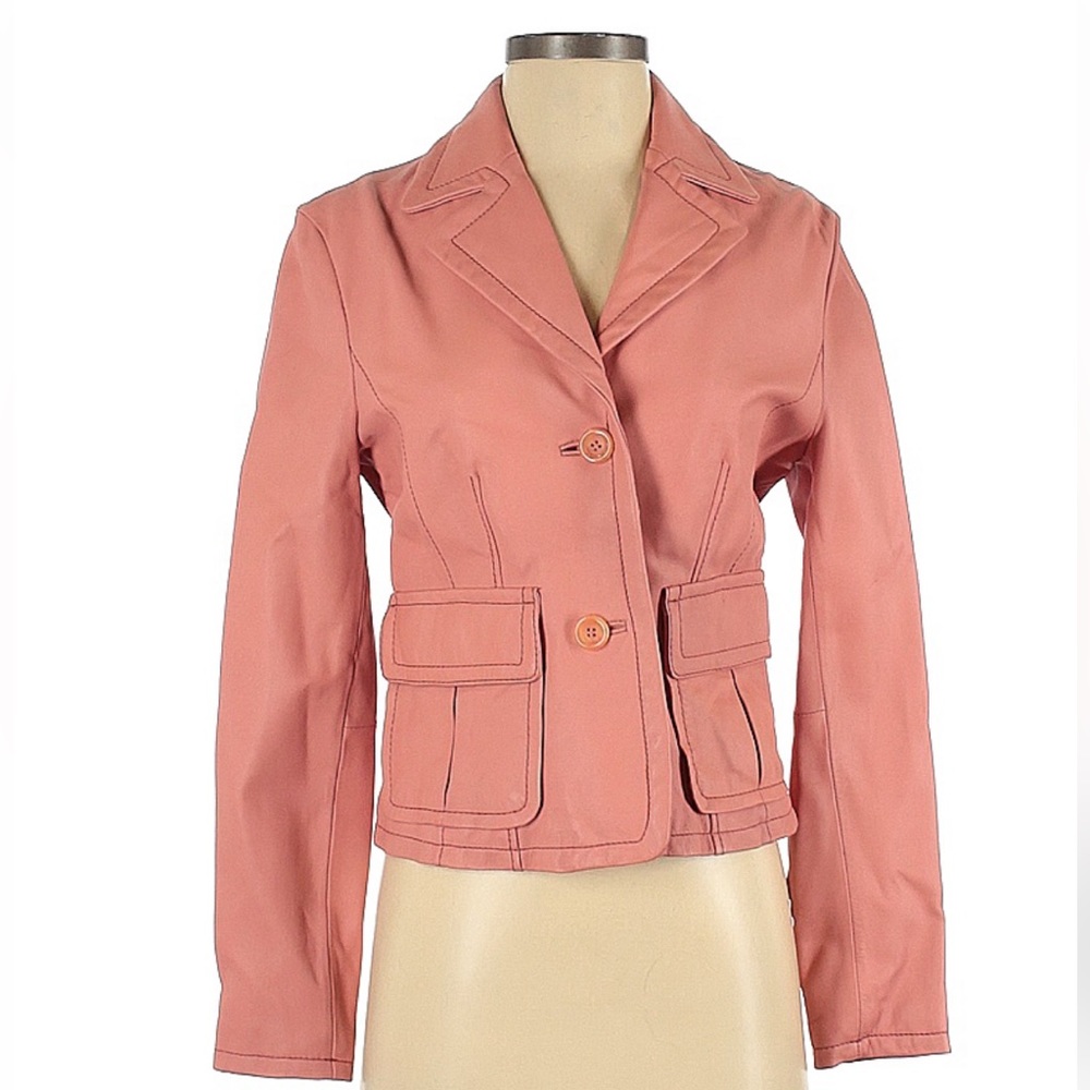 Wilsons Leather 100% Genuine Leather Pink Button Jacket with Pockets
